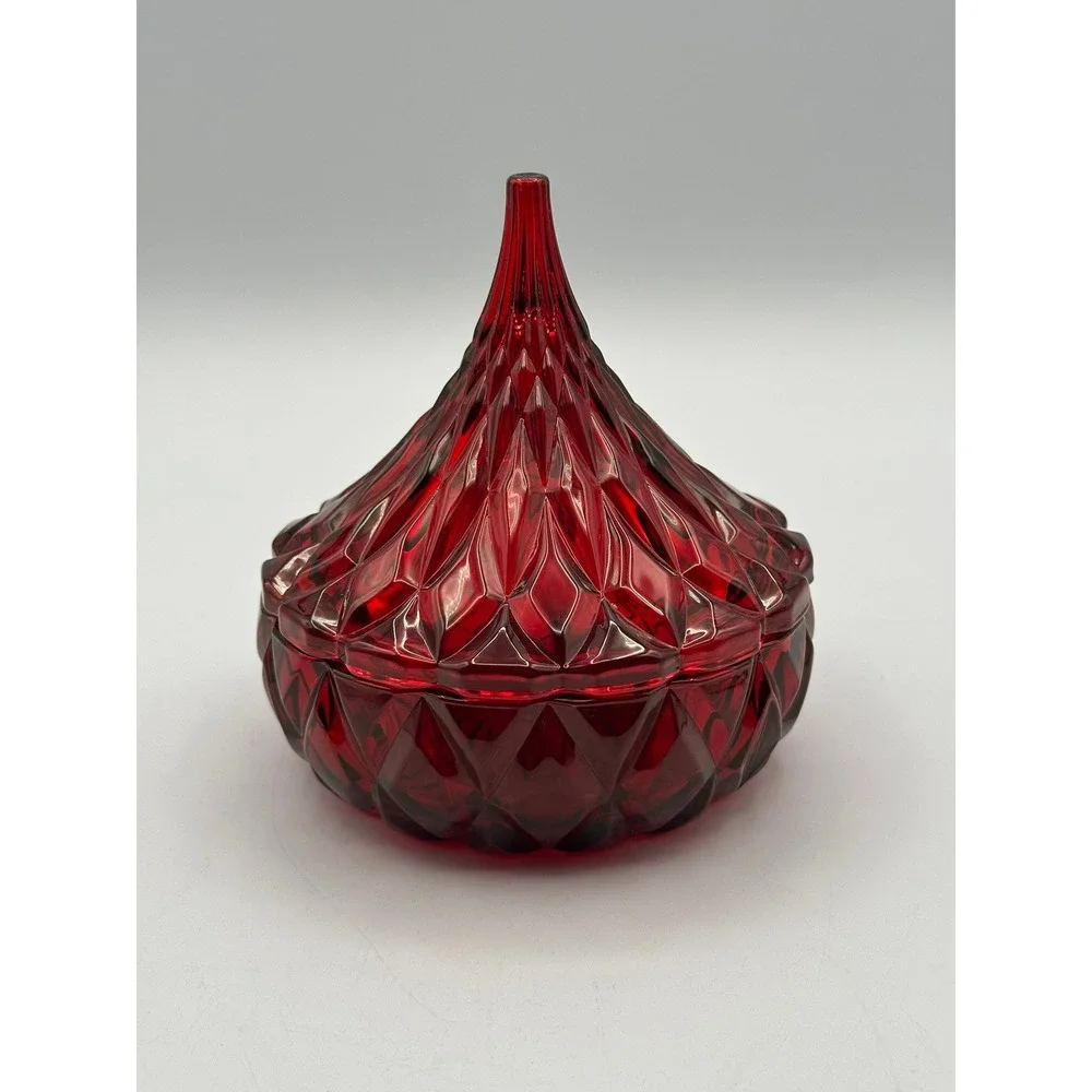 Godinger Red Cut Glass Hershey's Kiss Covered Dish Vintage Ruby Crystal